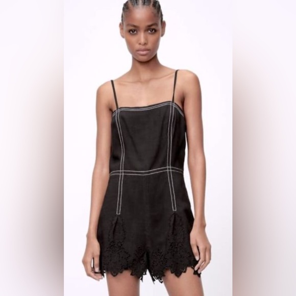 COPY - ZARA black romper jumpsuit with top stitching size extra size - Picture 2 of 12